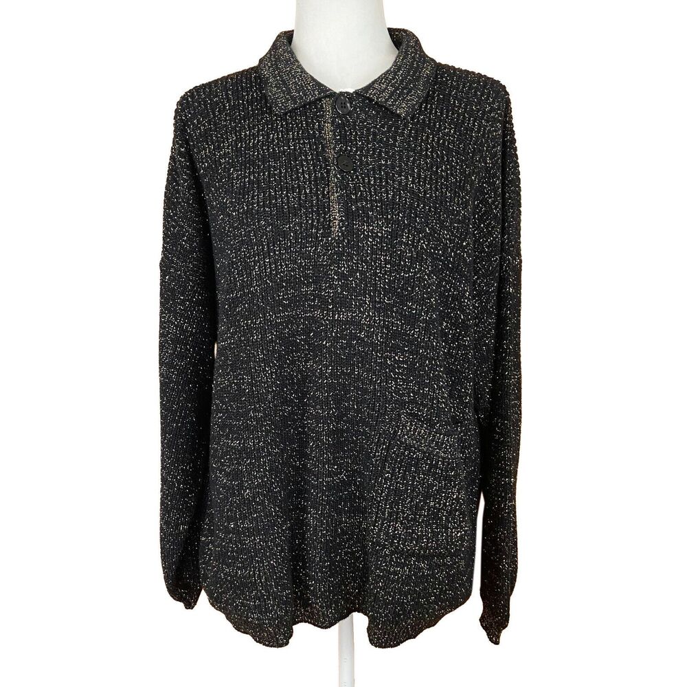 Vintage '80s Pierre Cardin Women's Sweater Size M Black Gold Metallic Pocket